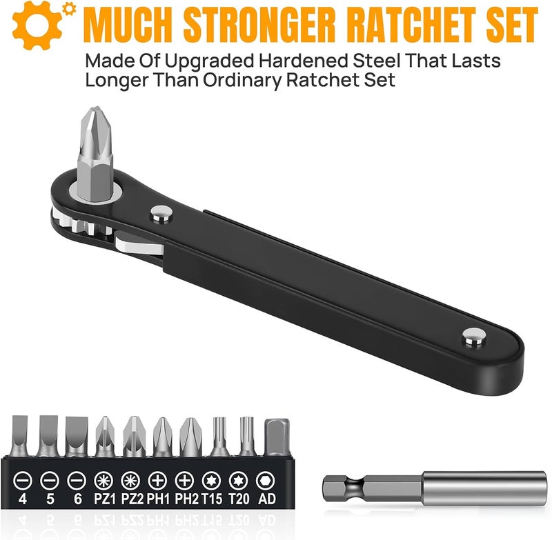 NewFation Ratcheting Screwdriver Men Gifts-Right Angle Screwdriver 90 Degree Offset Screwdriver Bit Set Low Profile Pocket Screwdrive For Tight Space Cool Gadget EDC Gear Gift For Men Him Dad Husband (12-IN-1) - Image 3